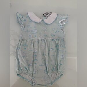 Cypress Row Light Blue Beach Print Bubble with Peter Pan Collar